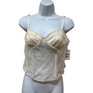 Nordstrom Open Edit White Sheer Lace Corset Style Ribbed Tank Size L NEW
